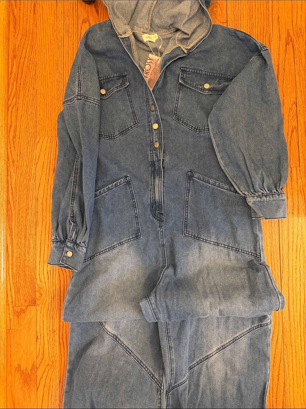Oyrosy NWT Denim Hooded Women's oversize Jumpsuit Balloon Pant - Picture 6 of 10